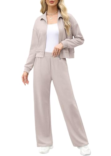 Image of XIEERDUO Lounge Sets for Women 2025 Sweatsuit 2 Piece Outfits Sweatshirt Wide Leg Sweatpant Tracksuit Matching Set