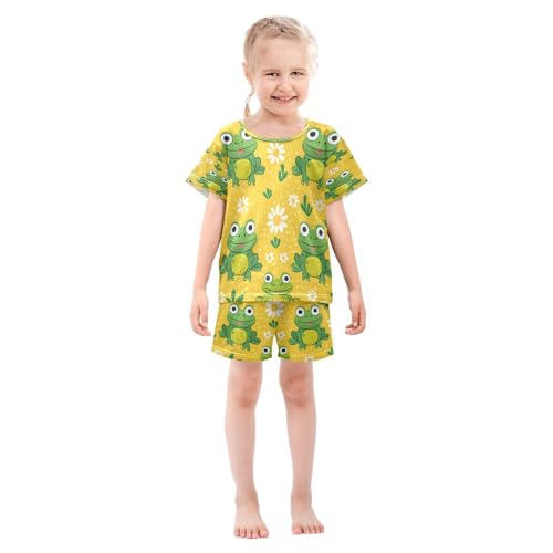 senya Short Sleeve Pajamas Sets Summer Cotton Sleepwear Frogs on Yellow Background3