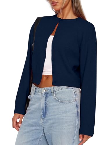 Balimtoy Women's Cropped Cardigan Sweaters Long Sleeve Button Down Sweaters Knit Cardigan Cute Y2k Open Front Crop Top