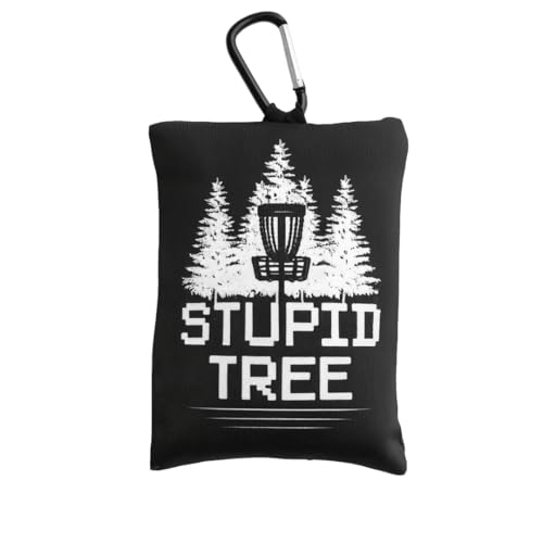 Disc Golf Chalk Bag with Carabiner, Frisbee Disc Golf Grip Enhancer for All Skill Levels, Pre-Filled Chalk for Dry Hands & Wind Read - Black - Stupid Tree Design