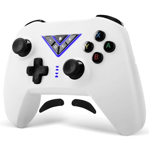 VooFun Switch Pro Controller Wireless, Bluetooth Controller für Switch/Switch 2/PC mit 6-Achsen Gyroskop, Vibration, RGB Leuchten, Gamepad mit Turbo und Screenshot, Makro, Aufwachen Weiß