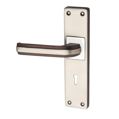 Image of Milton Iron Mortise Lock Set with Lock Handle, Mat SS Finish, 200mm x 50mm Plate, 125mm Handle Length, MHI-09, Includes Keys and Lock