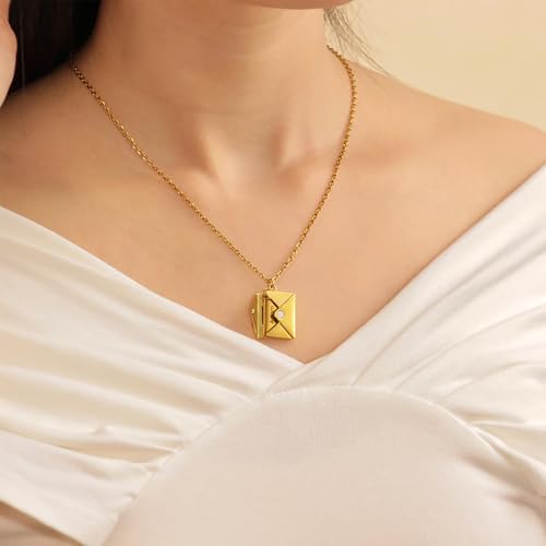 MeiceM Customized Envelope Necklace,Best Friend gift,friendship necklace,Secret message pendant,photo locket,Hidden message necklace,engraved pendant Mom's Gift2