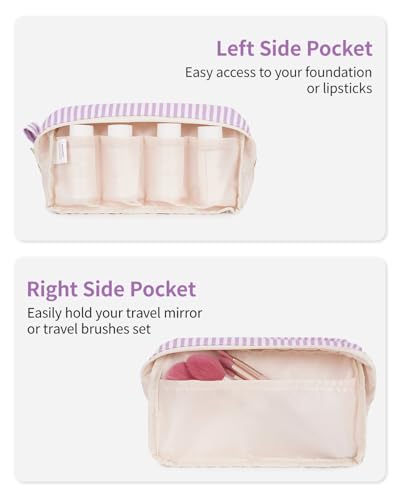 Image of Narwey Cute Makeup Bag Small Toiletry Bag Travel Cosmetic Bag Organizer Make Up Bags with Organized Pockets for Women (Purple Stripe, Large)