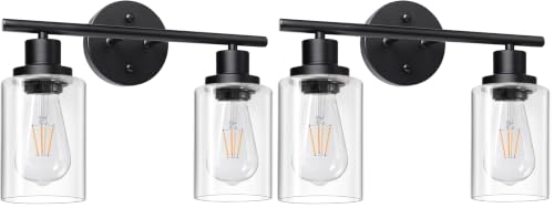 Image of Unicozin 2 Light Vanity Lights, Black Wall Sconce Light with Clear Glass, Bathroom Light Fixtures, Wall Lights for Mirror, Living Room, Bedroom, Hallway, E26 Base (Bulbs Not Included) (Pack of 2)