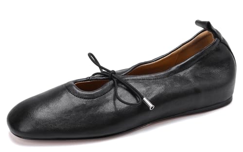 U-lite Women's Mary Jane Ballet Flats Soft Leather Lace-up Bow Comfortable Flat Shoes