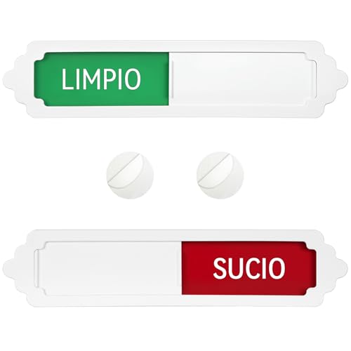 Andchi Placa de Señalización de Estado de Conmutación para Lavavajillas, Carcasa Blanca + Soporte Rojo y Verde, Tamaño 17.7 * 4 * 0.6cm, con Soporte y Montaje Magnético (blanco, XW ES)