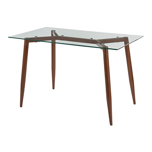 Lumisource Modern Home Decorative Furniture Clara Contemporary Table In Walnut Metal With Clear Tempered Glass Top #TOP2