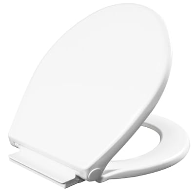 Mayfair Preston Easy to Clean Single Hinge Toilet Seat, Modern Slow Close Plastic Toilet Seat, Round, White