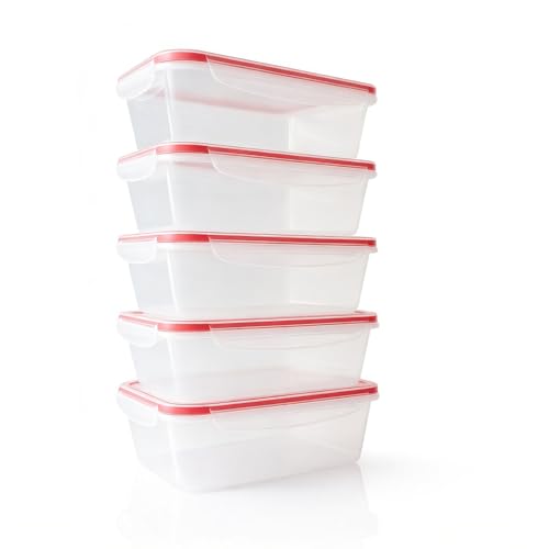delka Airtight Food Storage Containers Pack of 5 (5 x 1000ml) BPA-Free Plastic with Lids – Stackable & Leak-Proof Meal Prep Boxes, Microwave, Freezer & Dishwasher Safe, Kitchen Organiser