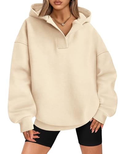 BTFBM Women's Oversized Hoodies Casual Fleece Long Sleeve V Neck Sweatshirts 2025 Trendy Fall Outfits Winter Clothes