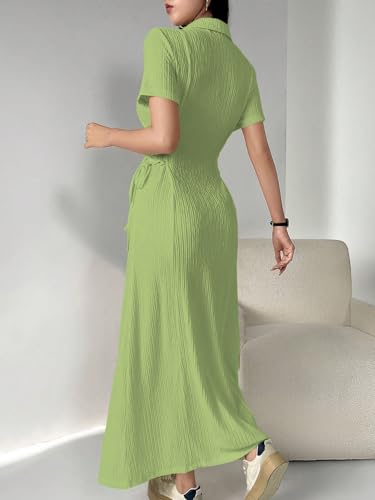 Image of Shasmi Women's Solid Color Applique Lace-Up Collared Short Sleeve, Side-Tie Waist Long Casual Maxi Women Dress Outfit Long Evening Midi Western Party Dress for Women (Dress 211)