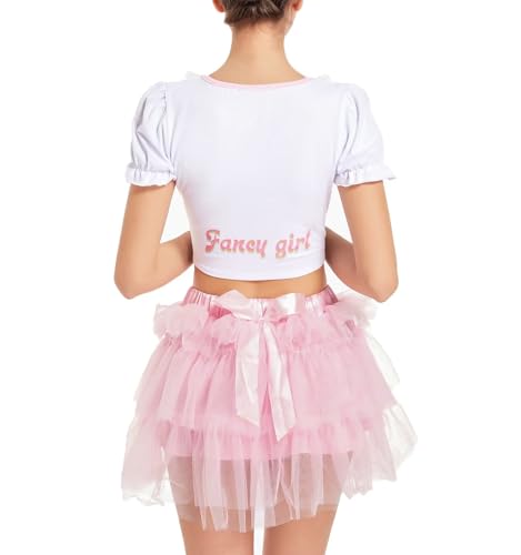 Womens Mesh Tulle Puffy Skirts Ruffle Skirt Pink Skirt Kawaii Fluffy Princess Short Ballerina Skirt - Pink Cake3