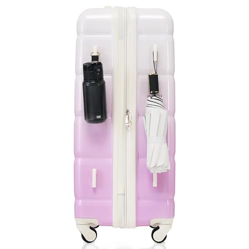 Luggage Set of 3, 20-inch with USB Port, Airline Certified Carry-on Luggage with Cup Holder, ABS+PC Hard Shell Luggage with Spinner Wheels, purple, New Products In Stock Mid May4