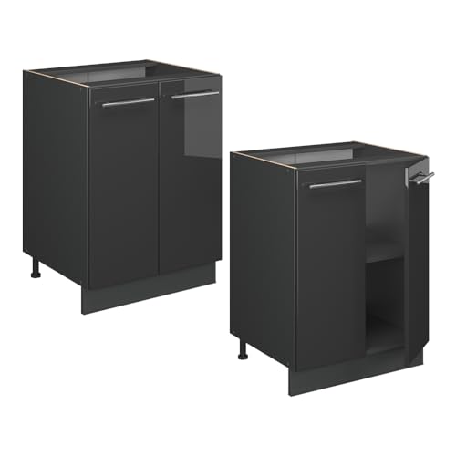 Vicco Mobiletto Base Cucina Fame-Line, Antracite Lucido, 60 Cm, Pl Rovere - 6