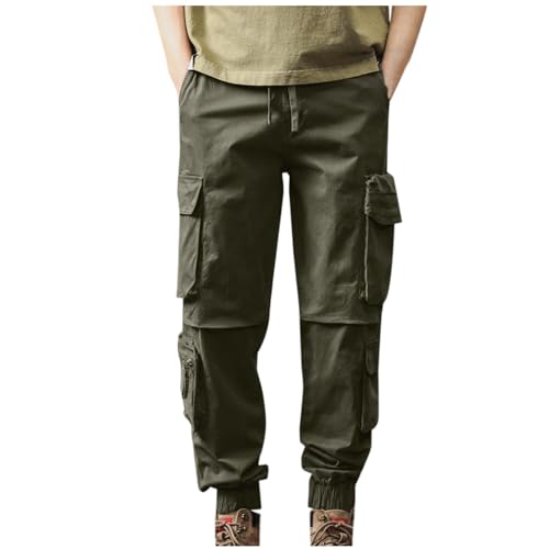 Stretch Waist Cargo Pants for Men Drawstring Soft Jogging Pant Casual Loose Fit Comfy Hiking Trousers with Pockets
