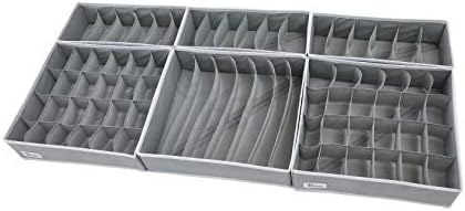 Periea Katrina Drawer Organisers - Boxes in 3 Sizes for Organising Bedroom Drawers - Individual Organisers or Packs (Black with White Piping, x2 24 Cell + x1 7 Cell + x3 6 Cell)