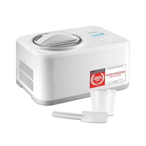 TZS First Austria Eismaschine | 1,5L | Kompressor | Entnehmbarer Edelstahl Behälter | Rezeptheft | LCD-Bildschirm | Eiscreme & Joghurt | Kühlhaltung