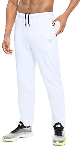 G Gradual Men's Sweatpants with Zipper Pockets Tapered Track Athletic Pants for Men Running, Exercise, Workout (White, Large)