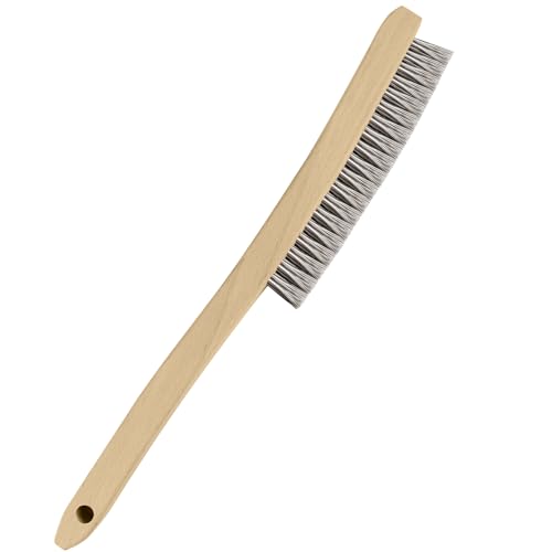 Image of Heavy Duty Stainless Steel Wire Brush, 1Pcs 14 inch | Curved Beechwood, Long Handle, Scratch Brush, For Rust, Metal, Paint, Welding, Automotive & Household Cleaning