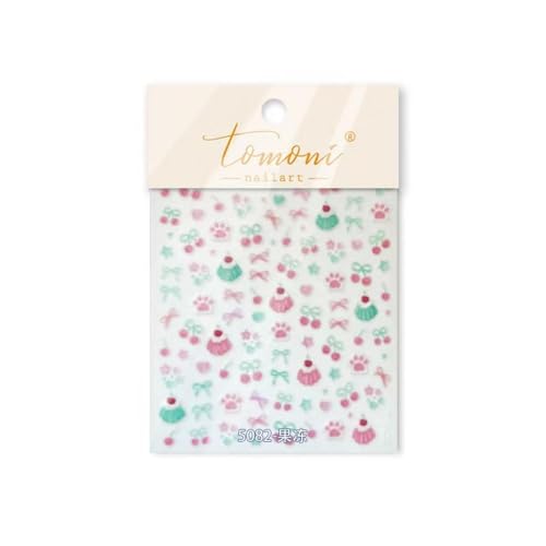 Image of 5D Embossed Cake Nail Sticker for Nails Art Pink Nail Decals Cherry Bow Nail Art Stickers Cute Nails Decal Self Adhesive Manicure Supplies Decoration for Women Girls Kid
