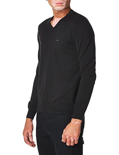 Tommy Hilfiger Men's Cotton V Neck Sweater, Deep Knit Black, Small #TOP3