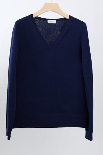 Image of JENNIE LIU Women's 100% Pure Cashmere Long Sleeve Pullover V Neck Sweater