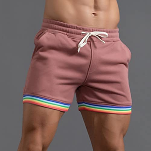 Calças masculinas de verão cor sólida arco-íris bolso cordão solto casual esportes corrida shorts re