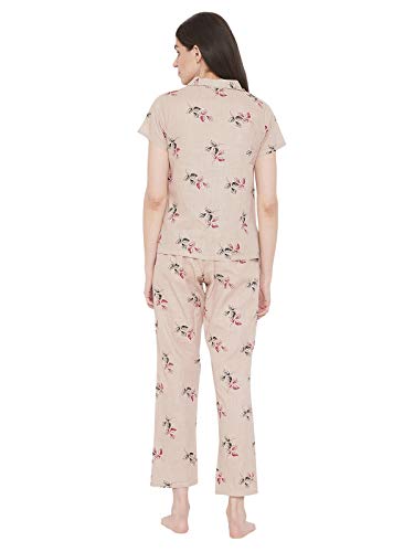 Image of Clovia Women's Cotton Floral Printed Shirt and Pajama Set