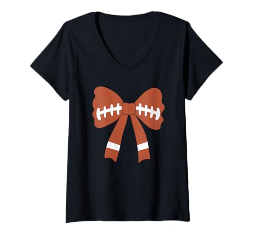 Mujer Coquette Bow vintage, fútbol americano, calabaza, Acción de Gracias Camiseta Cuello V