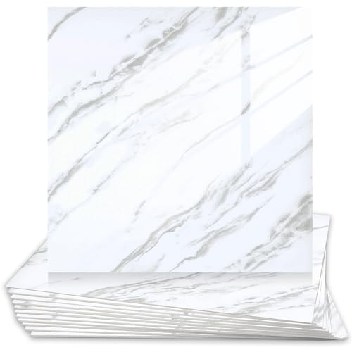 Peel and Stick White PVC Wall Panels for Backsplash 11.8" x 11.8", 12-Pack