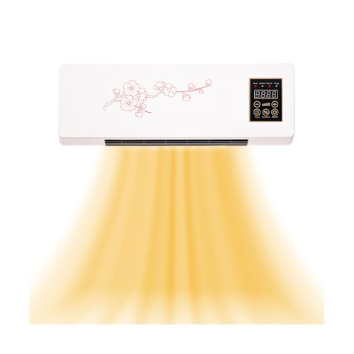 Small Space Heater for Indoor Use, Wall Mounted Air Conditioner Electric for Bedroom with Remote Control, 2 in 1 Small Heater and Fan Combo, Adjustable Thermostat, Easy-Mount for Indoor Use