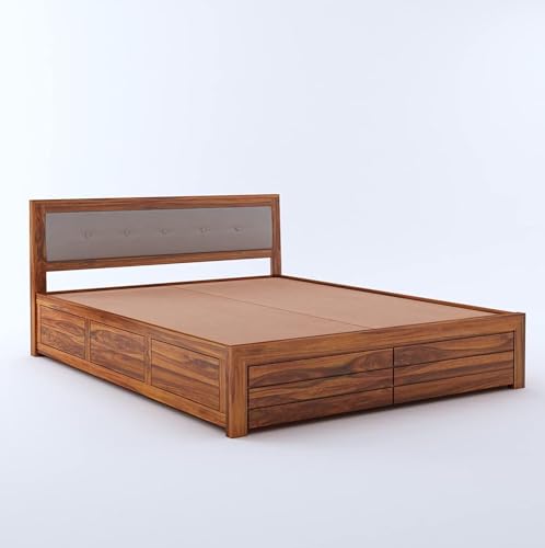 Image of Furniture Solid Sheesham Queen Size Box BedPalangCot for BedroomHotelLiving Room Solid Wood Queen Box Bed | Finish Color - Natural, DIY