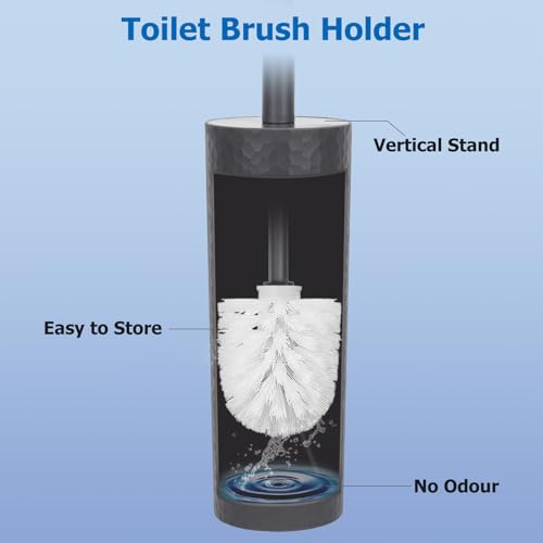 Image of Topsky Toilet Brush,2 Pack Compact Toilet Brush & Holder Set,Plastic Round Barrel Loo Brush with 2 Replacement Toilet Brush Head,Durable for Bathroom Toilet,Dark Gray