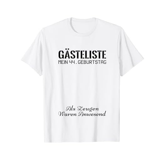 Gästeliste Mein 44. Geburtstag Libro de visitas Firma Camiseta