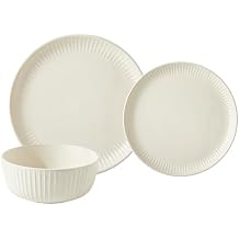 Stoneware Dinnerware Set. Dishes for 4. Plates and Bowls Set. Microwave Safe. Platos de Cocina. Kitchen Plates Cream Ivory