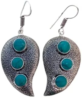Turquoise Earrings, Three Stone Earrings, Drop & Dangle Earrings, Blue Stone Earrings, Boho Earrings, Designer Earrings, Silver Plated Earrings, Wedding Earrings, Handmade Earrings, Gemstone Earrings, Christmas Gifts