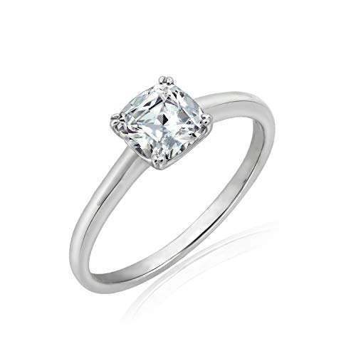 Amazon Collection Platinum-Plated Silver Cushion-Cut Solitaire Ring Made With Infinite Elements Cubic Zirconia, Size 7 #TOP1