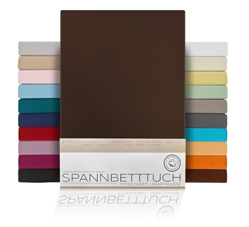 BEAUTEX Spannbetttuch Bettlaken aus Baumwolle, Premium Jersey Stoff 160g/m², Größe und Farbe wählbar (Topper - 90x200x15 cm, Dunkelbraun)