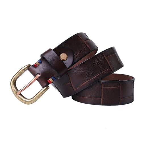 Leather Belt Vintage Cowhide Belt for Men Women Distressed Leather Strap with Solid Antique Brass Buckle for Casual Jean Pants(130cm/51 Coffee)