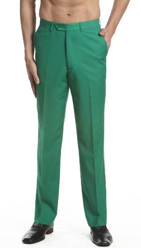 Men's Dress Pants Trousers Flat Front Slacks Solid Emerald Green Color