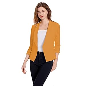 Women’s Soft Stretchy Lightweight Cardigan Blazer One Button 3/4 Ruched Sleeve Business Casual Blazer Jackets