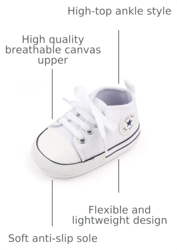Image of Unisex Baby Girls Boys Canvas High-top Shoes, Newborn Infant Anti-Slip Soft Sole Frist Walking Breathable Sneakers