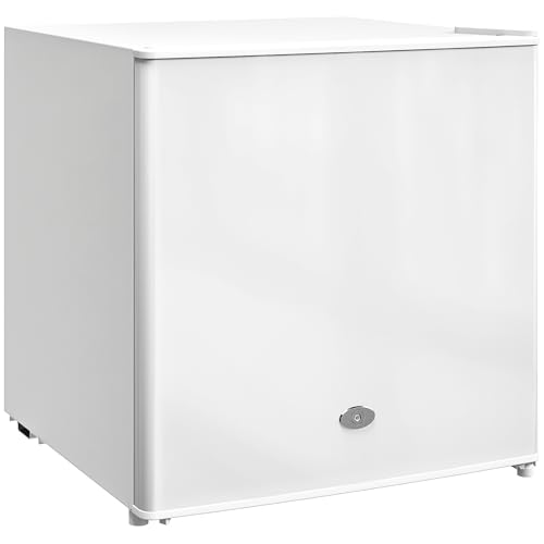 HOMCOM Tabletop Mini Freezer with 35 Litre Capacity, Small Lockable Freezer with Reversible Door, Two Keys, Adjustable Temperature and Removable Wire Shelf for Bedrooms, Home Office, White