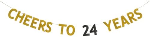 CHEERS TO 24 YEARS Banner, Pre-Strung, Gold and Black Glitter Paper Banner for 24th Birthday Party 24th Wedding Anniversary Party Decorations Supplies, No Assembly Required,Letters Black and Gold,SUNbetterland image 3