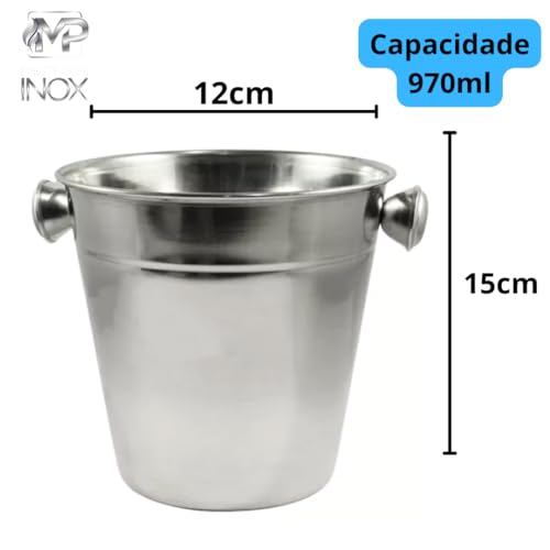 Balde de Gelo Inox 970ml com Pegador de Gelos Drinks Baldinho