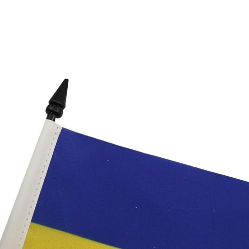 Image of Ukraine Table Flag 4'' x 6'' - Ukrainian Desk Flag 15 x 10 cm - Black plastic stick and base - AZ FLAG