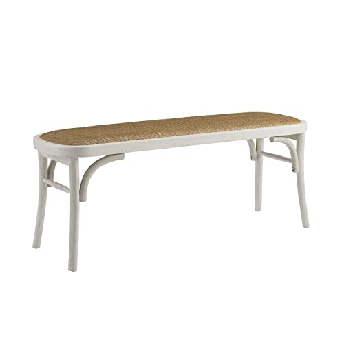 Linon Hank White Bentwood Bench with Natural Woven...
