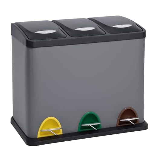 SVITA TC3X8 Keukenemmer 24 liter 3 x 8 l gepoedercoat staal drievoudige afvalemmer, 3-delige vuilnisemmer, afvalscheiding, pedaalemmer met deksel grijs met pedalen en uitneembare emmers