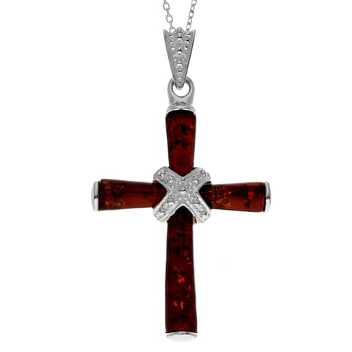 Pendentif croix en argent 925 et ambre de la Baltique véritable AB207